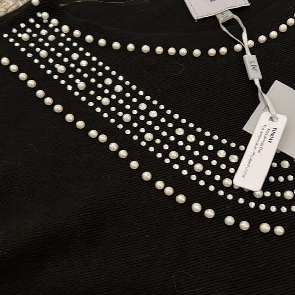 NWT LIV Milano Sweater NWT Black Small 4 6 Pearl Rhinestone Formal Cocktail NEW - Picture 5 of 16
